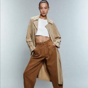 ZARA Flowy Trench Coat with Pockets Sz S - Camel